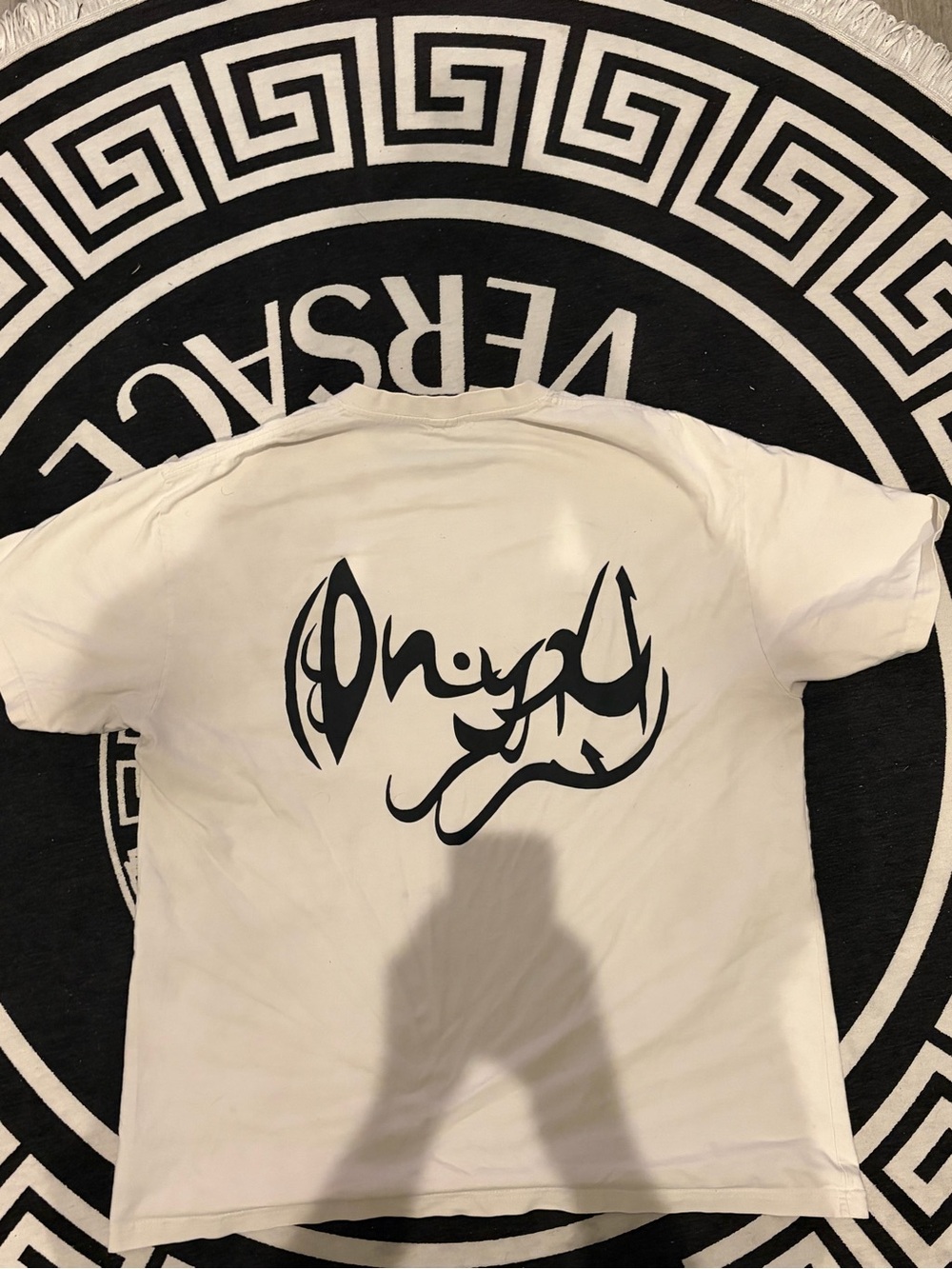 Onyx White Short-Sleeve Tee with Black Script Back Graphic